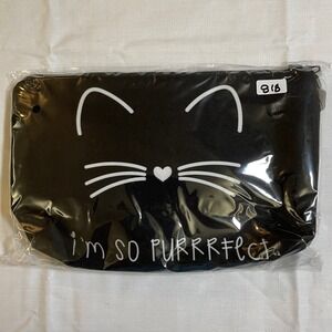 The Pouch Makeup Bag Black NWT Cat Graphic I'm So Purrrfect Zipper